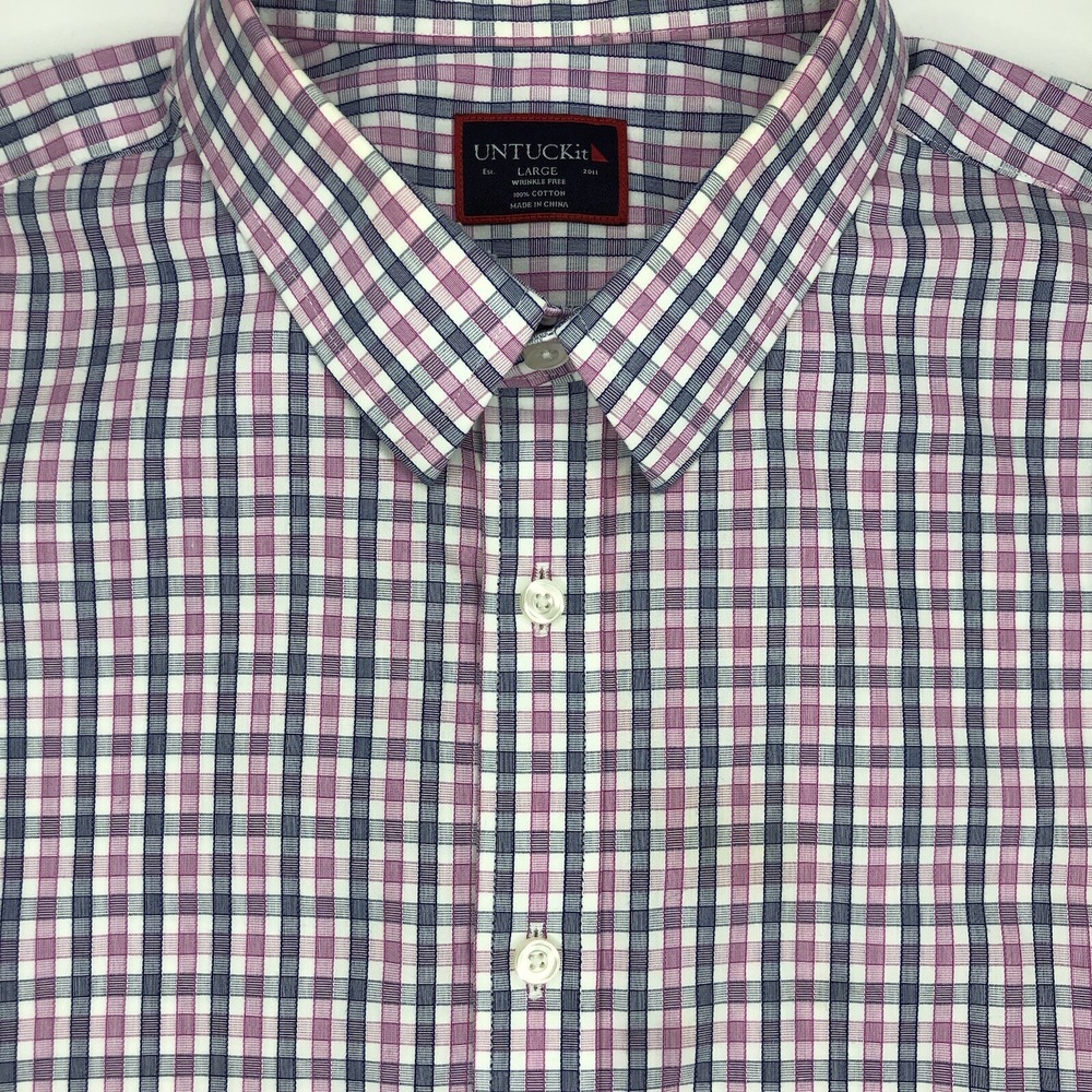 UNTUCKit Men's‎ Large Pink Blue Gingham Check Button Front Long Sleeve Shirt